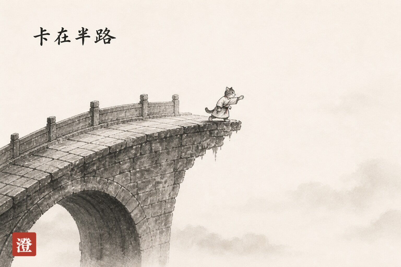 卡在半路——桥只修了一半,阿澄站在断口伸出爪子,却够不到对岸;一次调用的 agent 就这样停在半空。